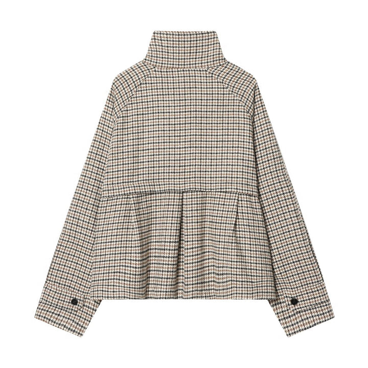 Damen Kurzjacke im Hahnentritt‑Muster mit hohem Stehkragen und Oversize‑Raglanärmeln Echo Archiv