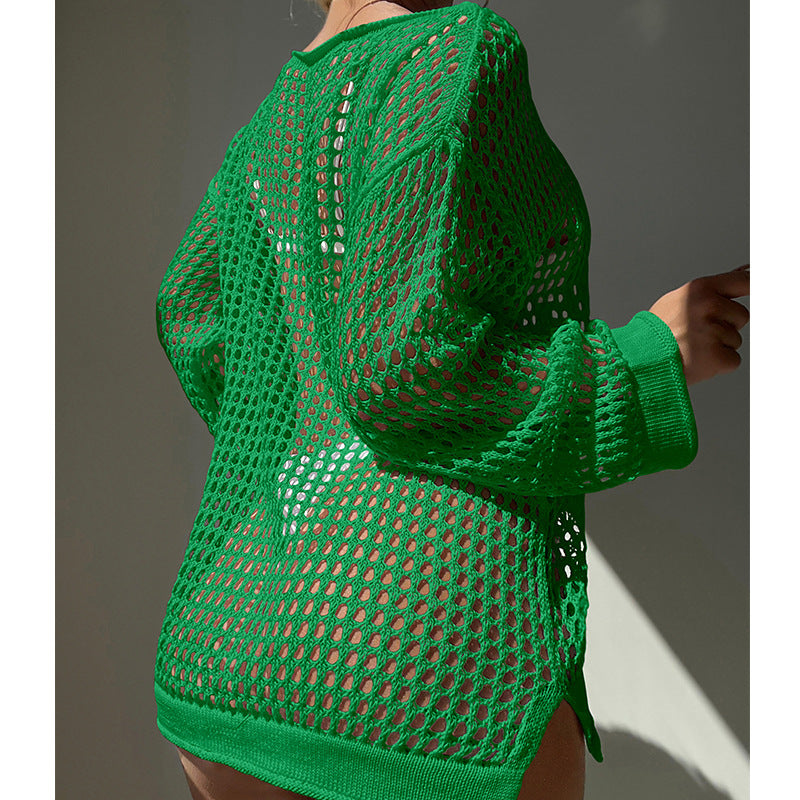 Damen luftiger Grobstrick Pullover mit weitem Schnitt und offenen Ärmeln Echo Archiv