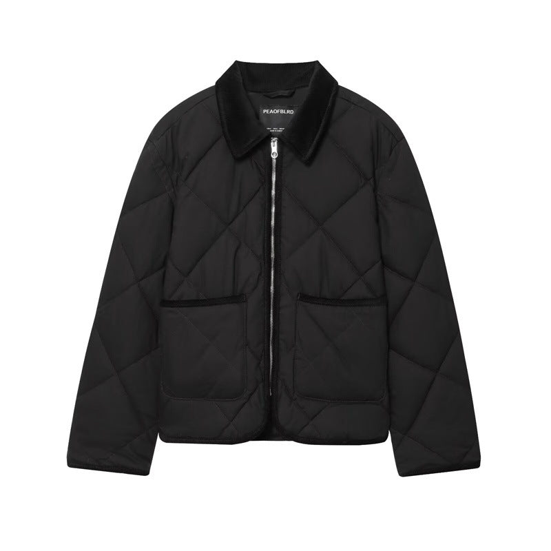 Damen Kurzjacke gesteppter Quilt‑Bomber mit Cordkragen, Frontreißverschluss und aufgesetzten Taschen Echo Archiv