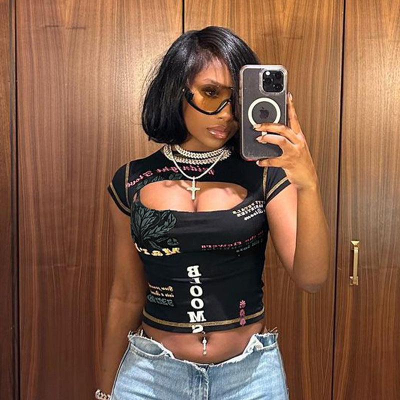 Damen Trendiges Crop-Top mit grafischen Prints Echo Archiv