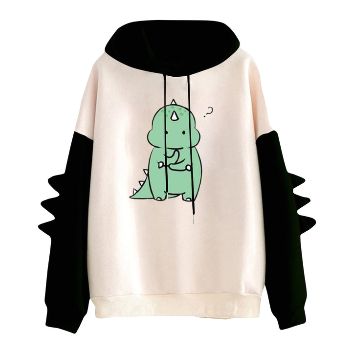 Damen Kapuzenpullover mit niedlichem Dinosaurier-Print und dreidimensionalen Ärmeldetails – Auréline