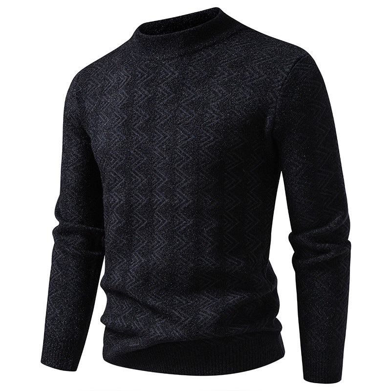 Herren Feinstrick-Mockneck-Pullover mit geometrischem Zickzack-Jacquard Echo Archiv