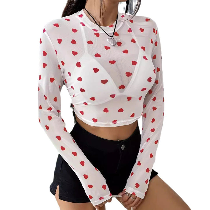 Damen Langarm-Crop-Top mit herzförmigem Design und transparentem Stoff Echoarchiv