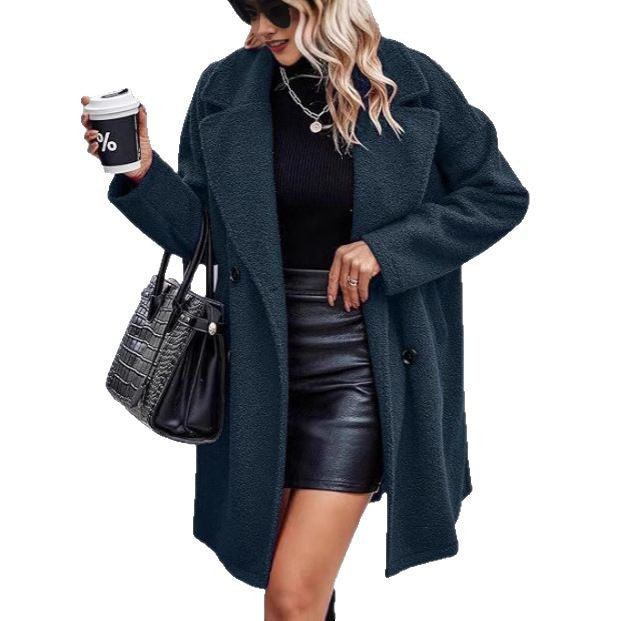 Damen Oversize Teddy-Mantel mit Reverskragen und Double-Breasted-Schnitt – Montévia