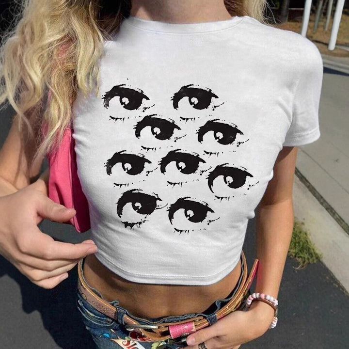 Damen Crop-T-Shirt mit kreativem Augenmotiv Echo Archiv