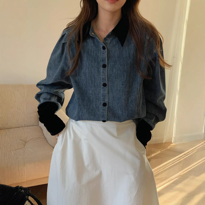 Damen Denimbluse mit Elegantem Kragen Echo Archiv