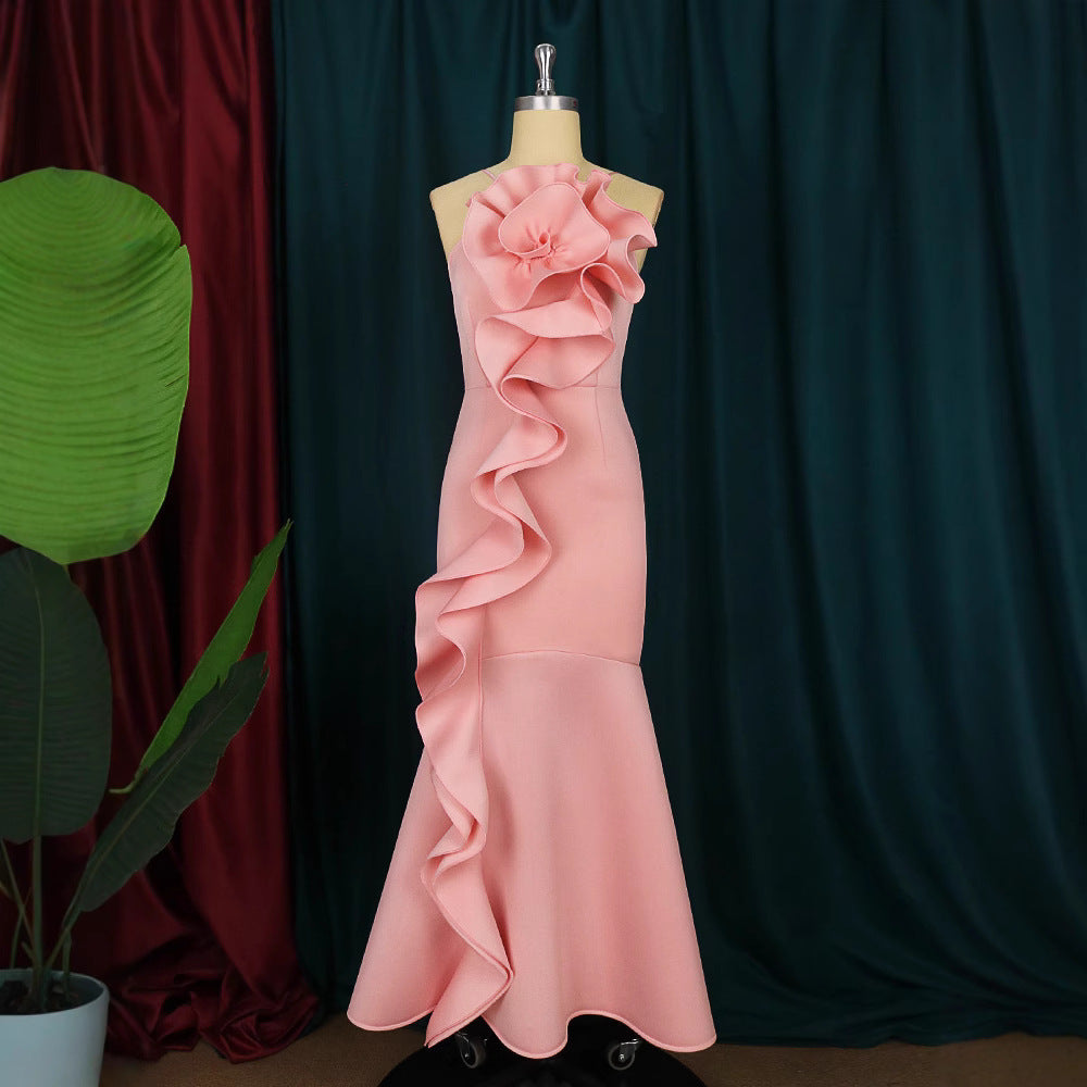 Damen elegantes Abendkleid mit asymmetrischen Rüschen Echo Archiv