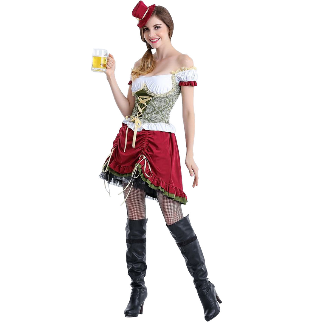 Damen nan bayerisches Oktoberfest-Biermädchen-Kostüm mit geschnürtem Mieder Puffärmeln und mehrlagigem Rock Echo Archiv