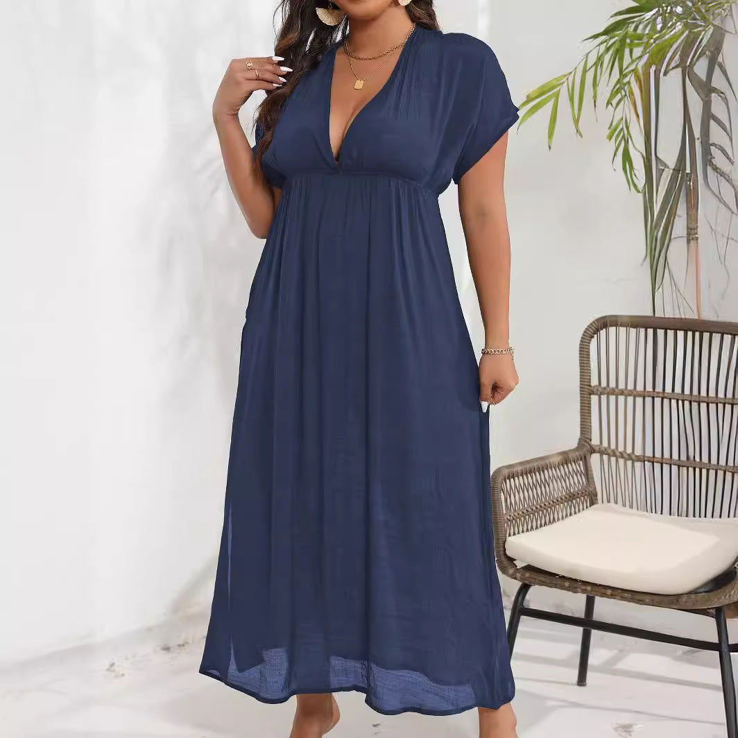 Damen luftiges Maxikleid mit tiefem V-Ausschnitt und seitlichen Schlitzen Echo Archiv