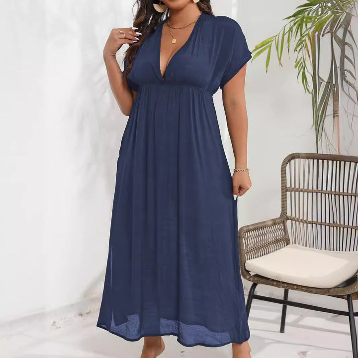 Damen luftiges Maxikleid mit tiefem V-Ausschnitt und seitlichen Schlitzen Echo Archiv
