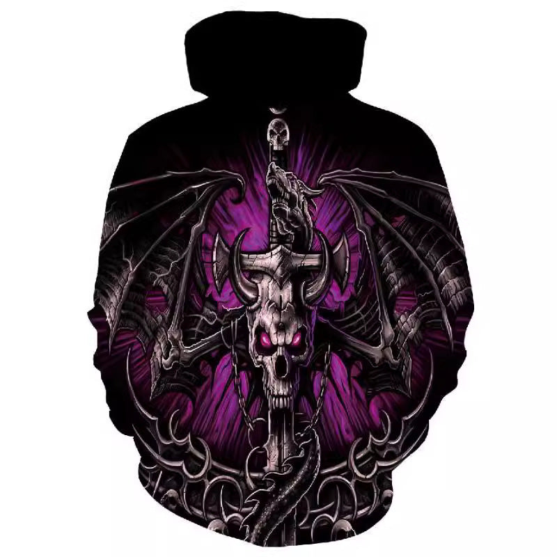 Herren Kapuzenpullover mit fotorealistischem 3D-Skull-Print, Kronen- & Kettenmotiv – Cavarno