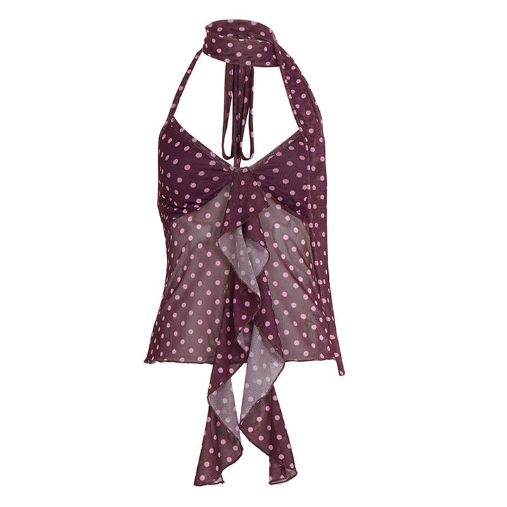 Damen luftiges Haltertop mit verspieltem Punkte-Design und Rüschendetails Echo Archiv