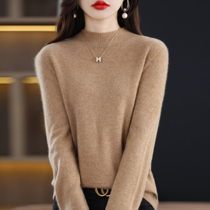 Damen Leichter Feinstrick-Mockneckpullover mit strukturierter Kragenblende Echoarchiv