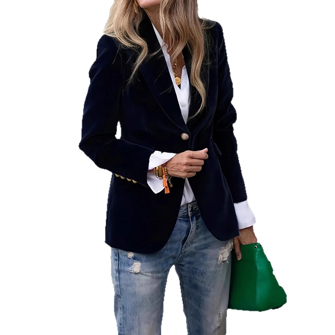 Damen Eleganter taillierter Samtblazer mit Notch-Revers und Single-Button Echo Archiv