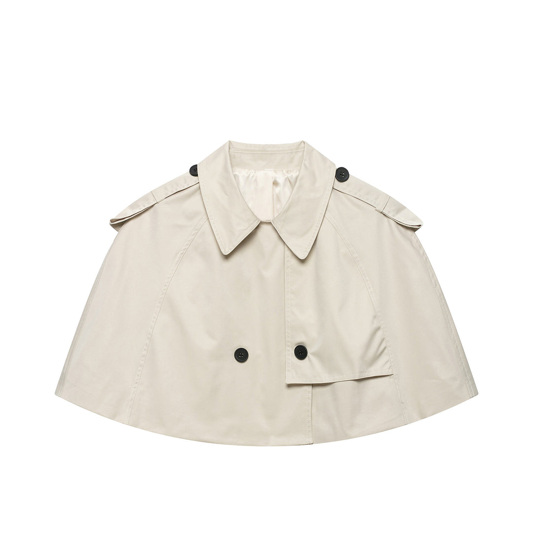 Damen Cropped Cape-Trench mit doppelreihiger Knopfleiste und Schulterklappen Echoarchiv