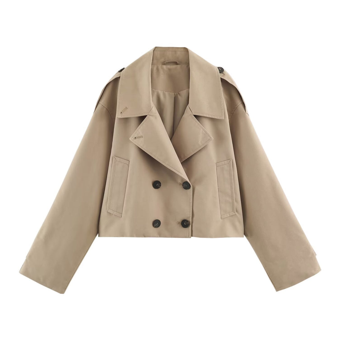 Damen Kurzblouson im Trenchstil mit kastiger Silhouette und doppelreihiger Knopfleiste Echo Archiv