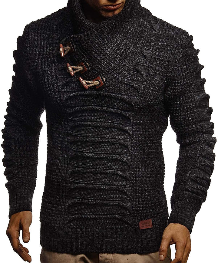 Herren Grobstrickpullover mit innovativem Schalkragen und rustikalem Design Echoarchiv