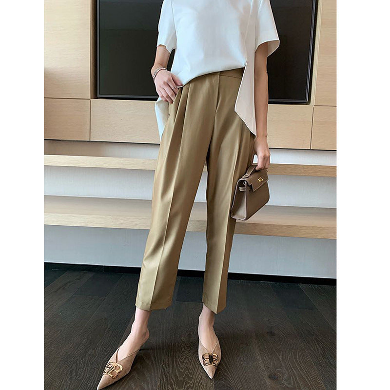 Damen Elegante Hochtaillierte Stoffhose Echoarchiv