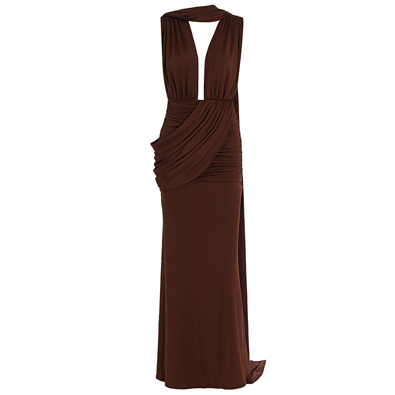 Damen bodenlanges Wickelkleid mit raffinierten Drapierungsdetails und elegantem V-Ausschnitt Echo Archiv