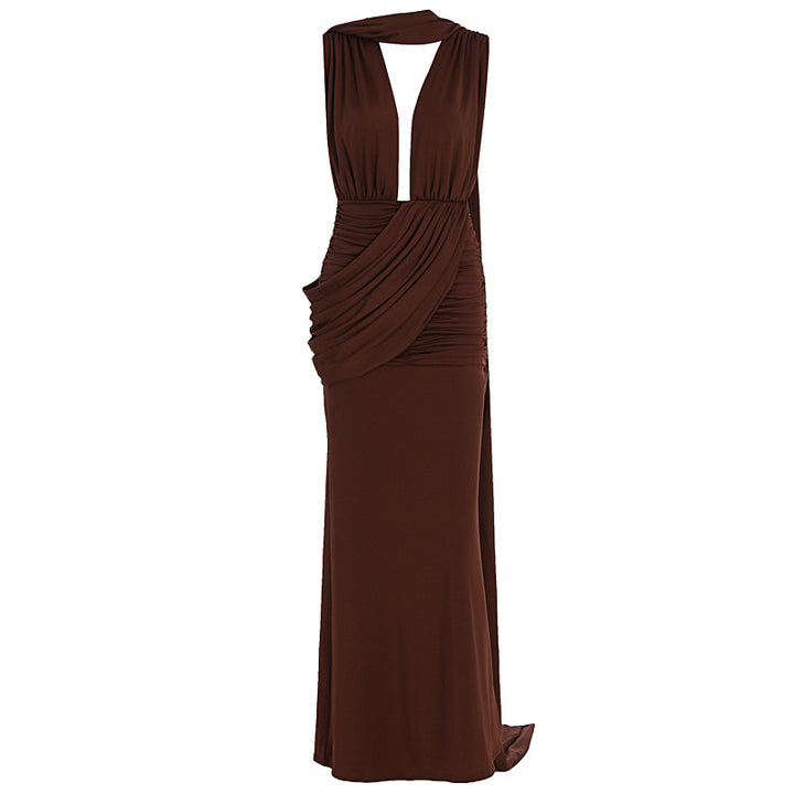Damen bodenlanges Wickelkleid mit raffinierten Drapierungsdetails und elegantem V-Ausschnitt Echo Archiv
