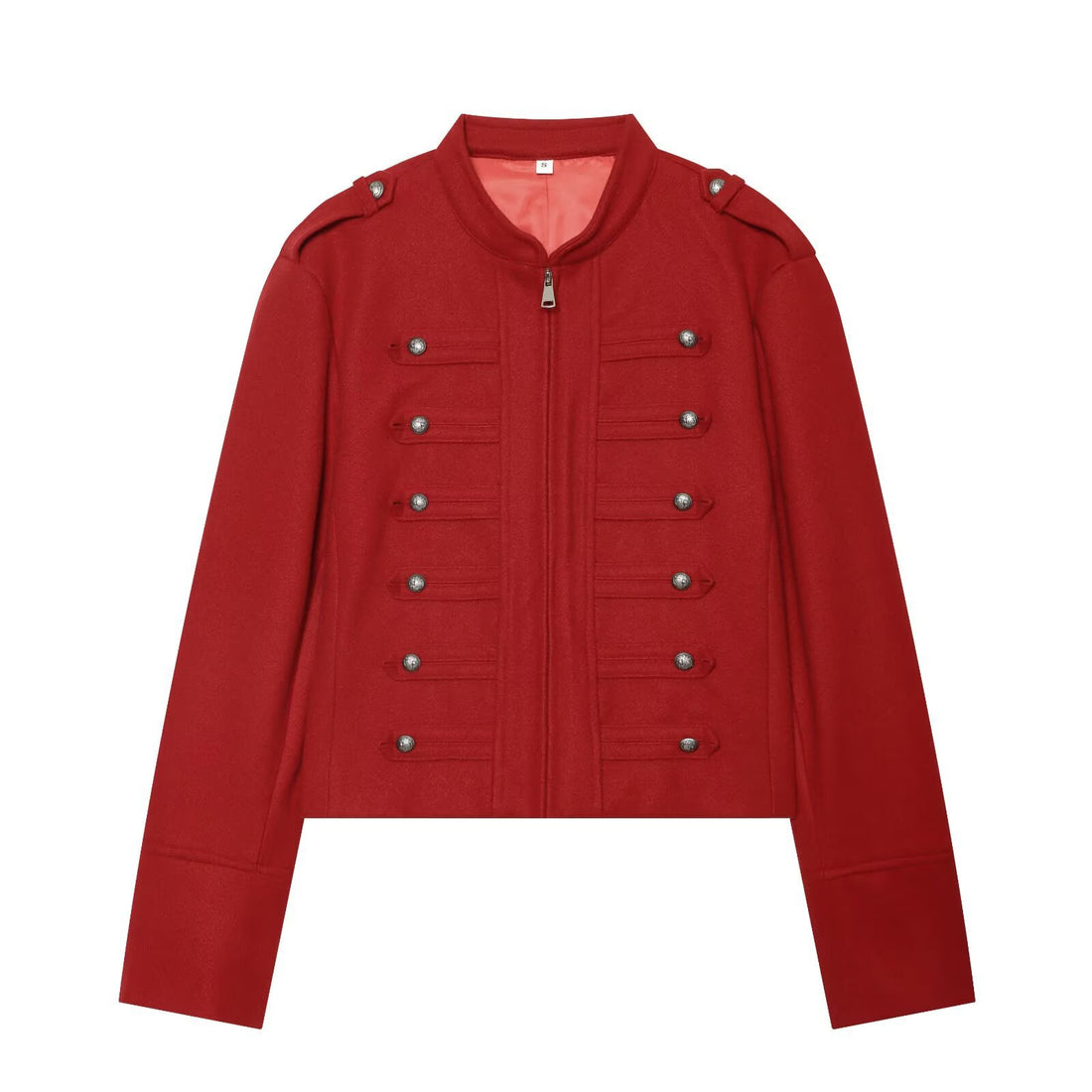 Damen Kurzjacke Military-inspirierte Wollmix‑Cropped Jacke mit Stehkragen, Epauletten und Zierknopfleiste Echoarchiv