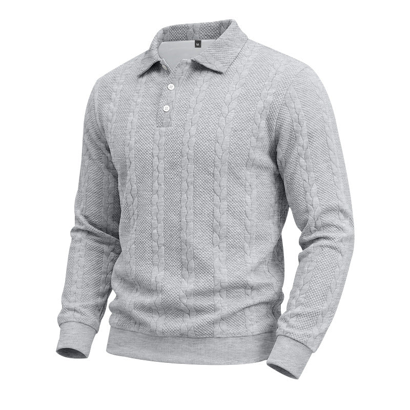 Herren Gestricktes Polo-Sweatshirt mit Zopfstrickmuster und Knopfleiste – Cavello