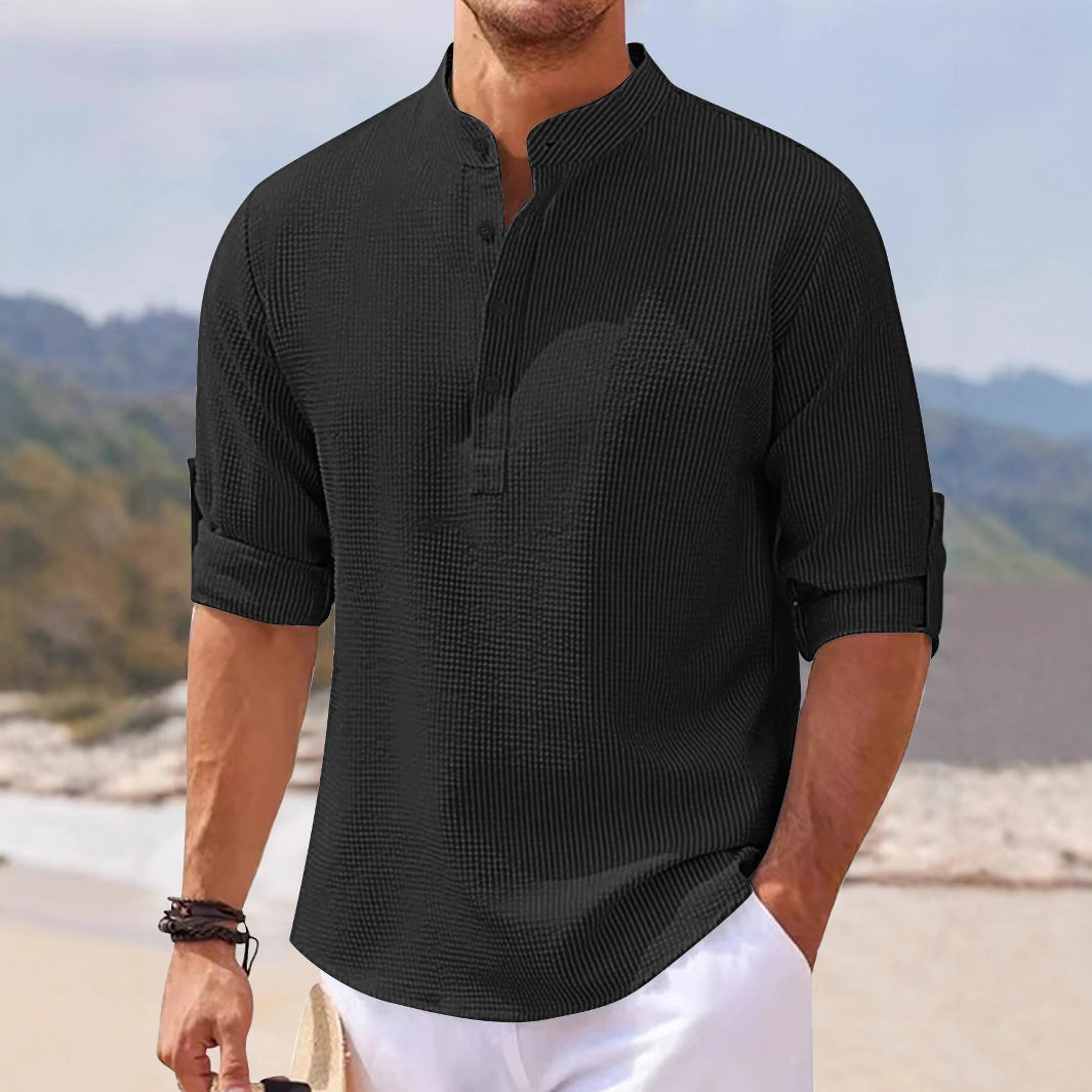 Herren lässiges Henley-Shirt mit strukturierter Oberfläche Echoarchiv