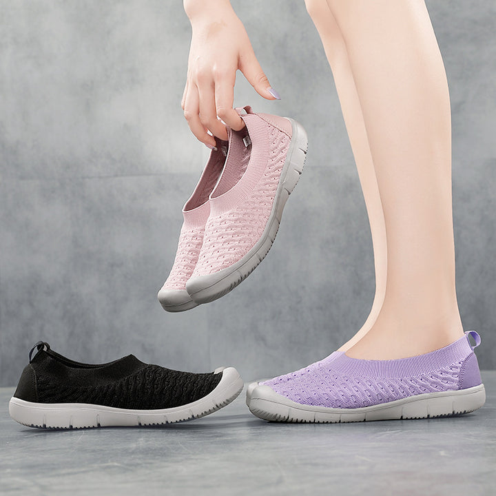 Damen nan atmungsaktiver Strick-Ballerina-Slipper mit verstärkter Zehenkappe elastischem Einstieg und flexibler Profilsohle Echo Archiv