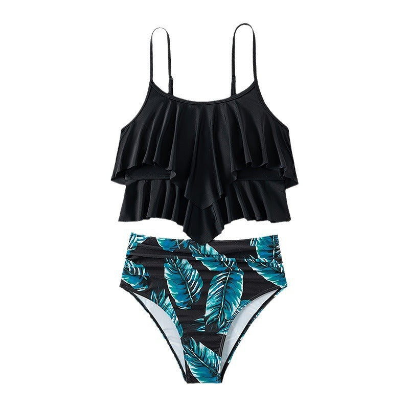 Damen Hoch tailliertes Bikini-Set mit frischem Pflanzenmuster Echo Archiv