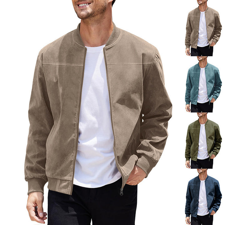 Herren urbaner Bomberjacke aus weichem Kunstleder mit elastischen Bündchen und seitlichen Reißverschlusstaschen Echoarchiv