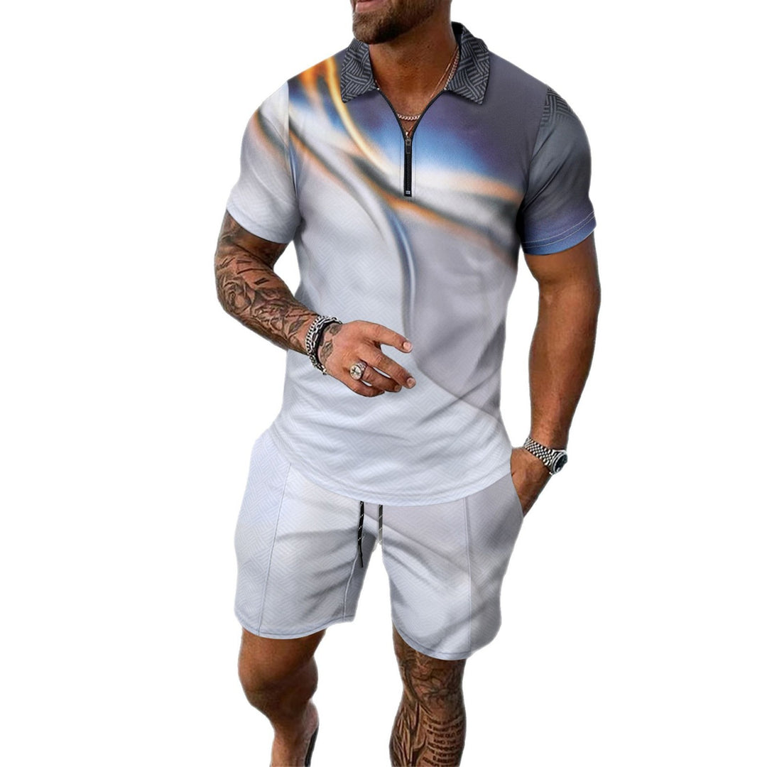 Herren modischer Kurzarm-Jumpsuit mit kreativem geometrischem Muster Echoarchiv