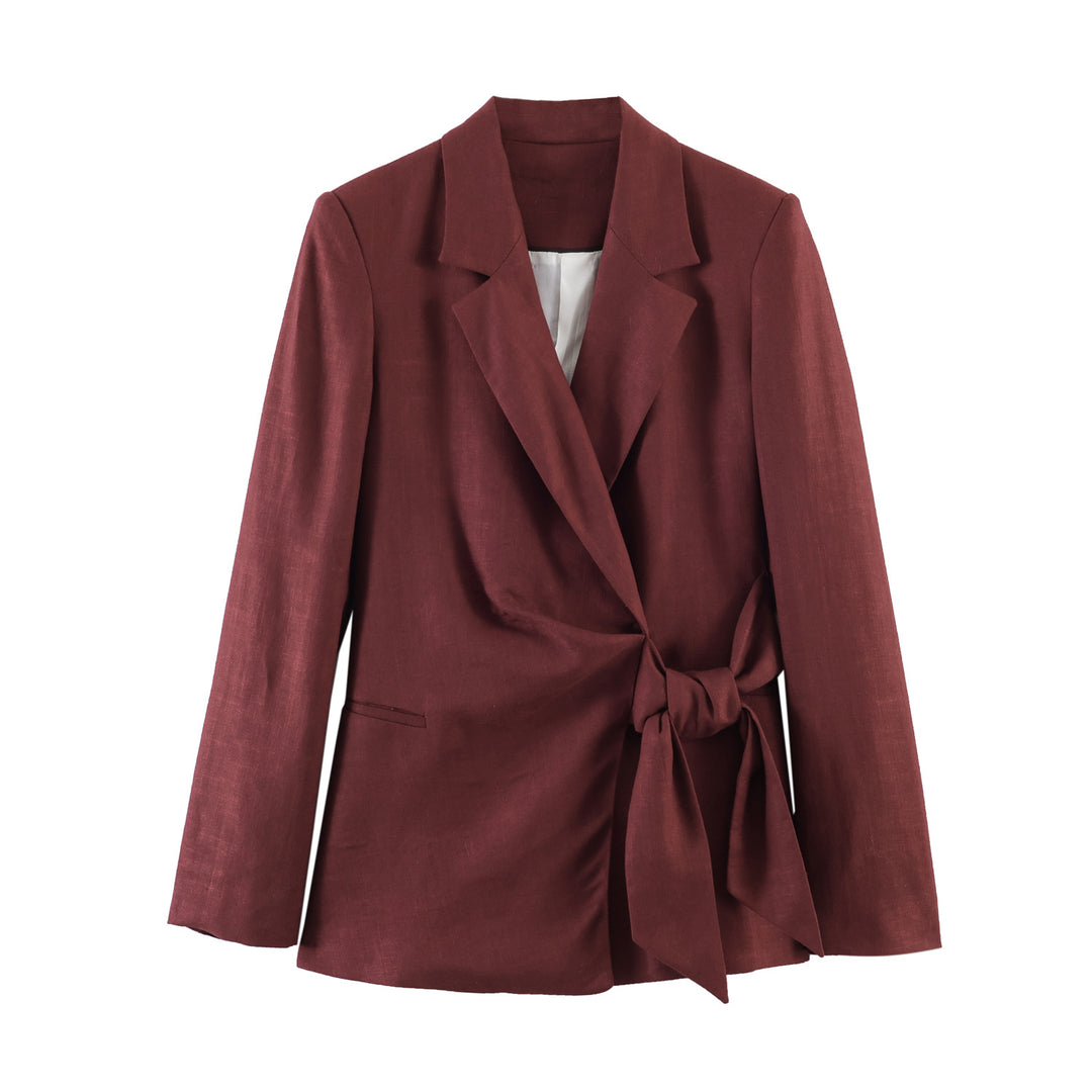 Damen nan taillierter Leinenblazer mit Bindegürtel und Reverskragen Echo Archiv