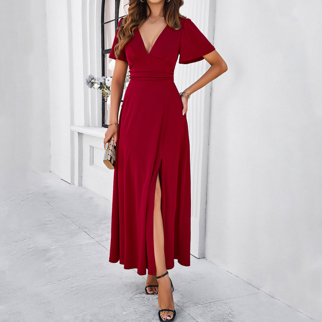 Damen Maxikleid mit tiefem V-Ausschnitt und seitlichem Schlitz Echo Archiv