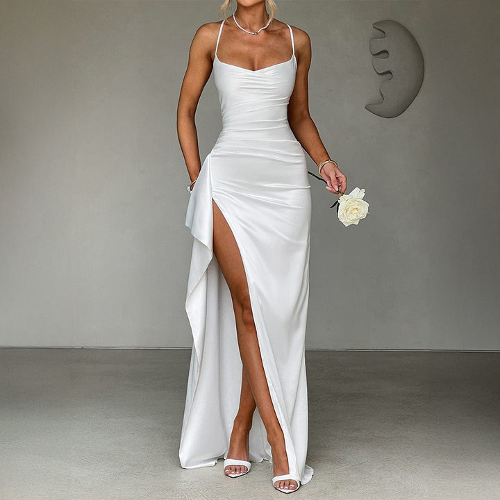 Damen Elegantes Wickelkleid mit hohem Schlitz und verführerischen Spaghettiträgern Echo Archiv