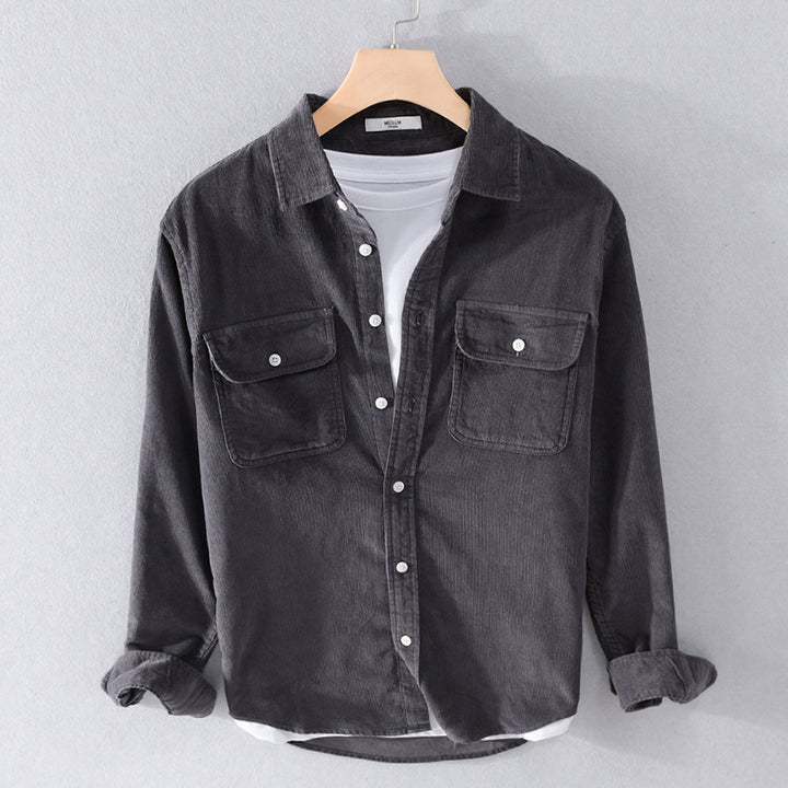 Herren Feincord-Hemdjacke im Worker‑Stil mit doppelten Brustpatten und entspanntem Schnitt Echoarchiv