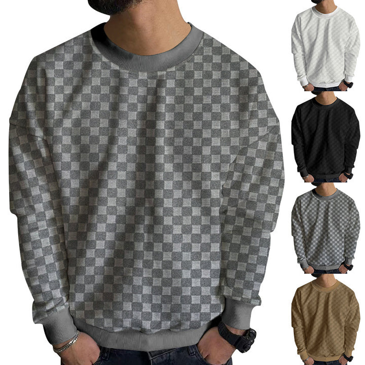 Herren Strukturiertes Baumwoll-Sweatshirt mit Karo-Prägung und Rundhalsausschnitt Echoarchiv