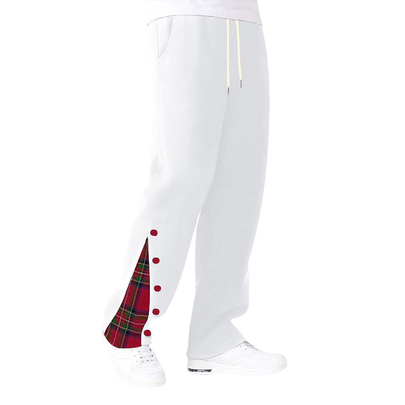 Herren bequeme Freizeithose mit seitlichen Knopfdetails und kombiniertem Karomuster Echoarchiv