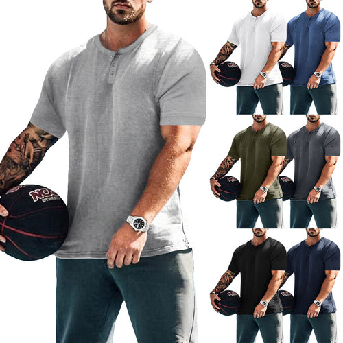 Herren lässiges Kurzarm-Henley-Shirt mit hochwertigem Baumwoll-Mix und praktischem Knopfdesign Echoarchiv