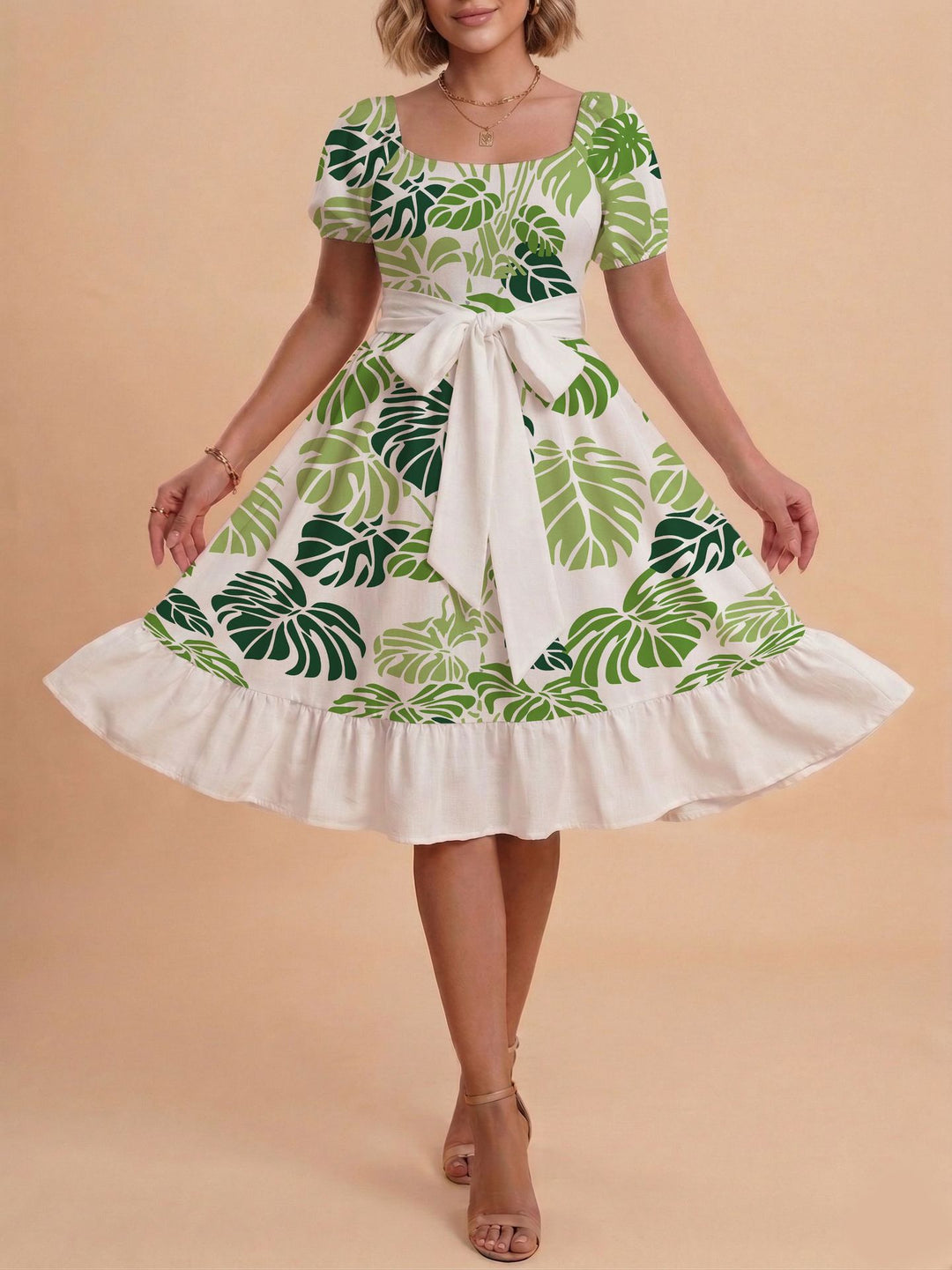 Damen Verspieltes Maxikleid mit Bärenmuster und taillierbarem Band Echo Archiv