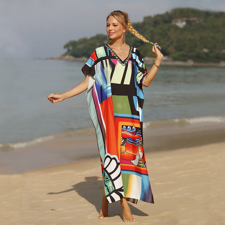 Damen Strandkaftan mit buntem grafischem Design und eleganten Akzenten Echo Archiv