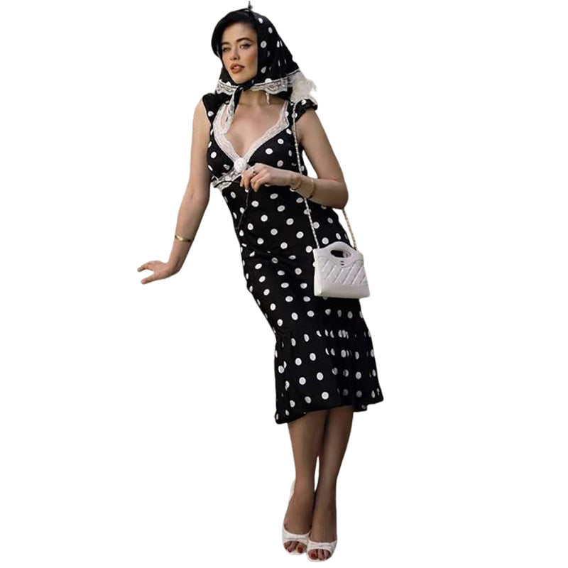 Damen Figurbetontes Polka-Dot Kleid mit Spitzenapplikation Echo Archiv