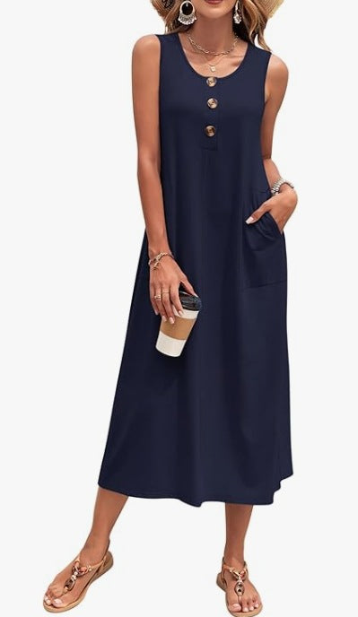 Damen Lässiges Midikleid mit Taschen und Knopfdetails Echo Archiv