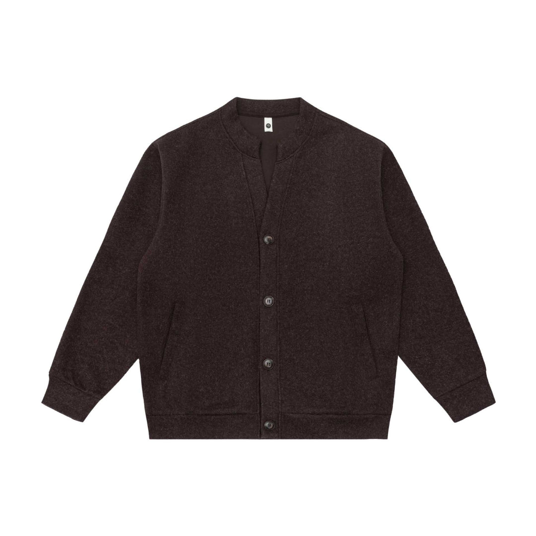 Unisex Kurzgeschnittene Strickjacke im Boxy‑Bomberstil mit Stehkragen und Knopfleiste Echoarchiv