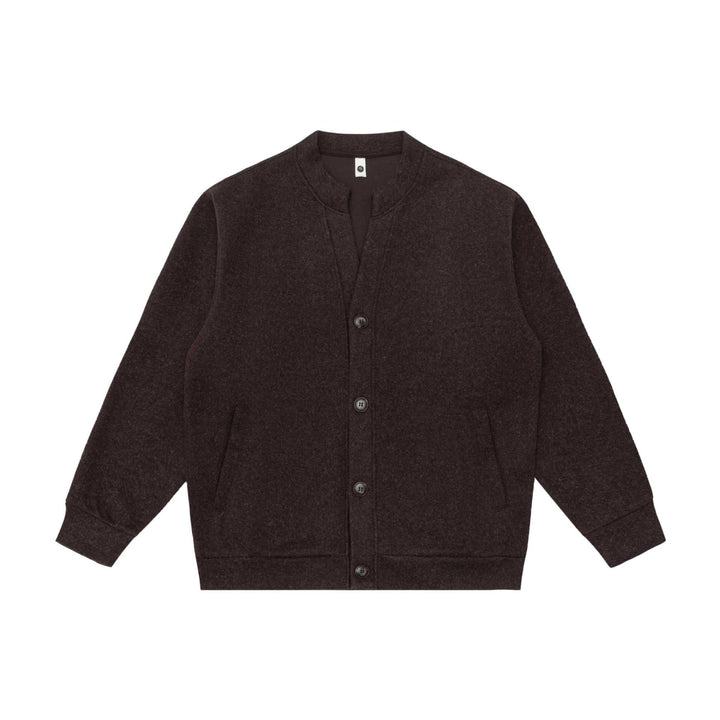 Unisex Kurzgeschnittene Strickjacke im Boxy‑Bomberstil mit Stehkragen und Knopfleiste Echoarchiv