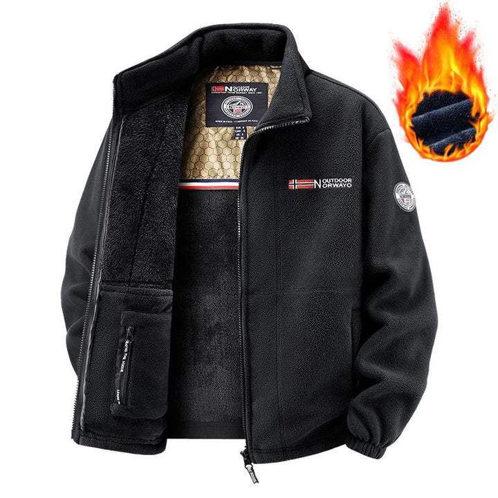 Herren Thermo-Fleece-Jacke mit vollem Plüsch-Teddy-Futter, verdeckter Reißverschluss-Innentasche und hohem Stehkragen – Taviero