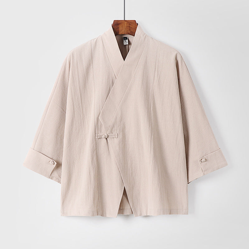 Herren Leinen-Kimono-Jacke mit traditionellem Knotenverschluss und mittel-langen Ärmeln Echoarchiv