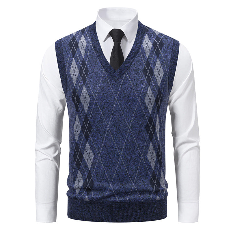 Herren eleganter V-Ausschnitt Pullunder im argyle Muster Echoarchiv