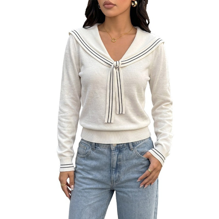 Damen Matrosenkragen-Pullover mit Schleifendetail und feinem Rippabschluss Echoarchiv