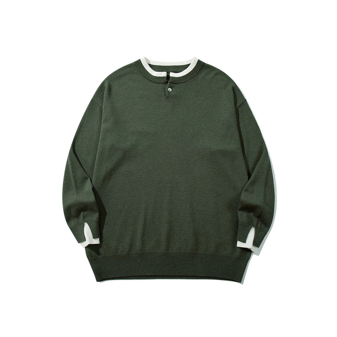 Unisex Oversize-Strickpullover mit kurzer Henley-Knopfleiste und Daumenloch-Manschetten Echoarchiv