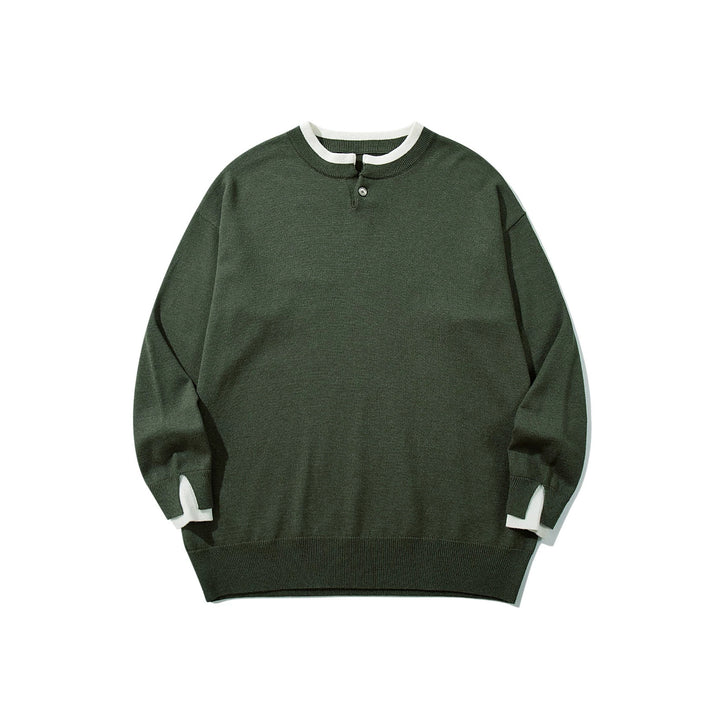 Unisex Oversize-Strickpullover mit kurzer Henley-Knopfleiste und Daumenloch-Manschetten Echoarchiv